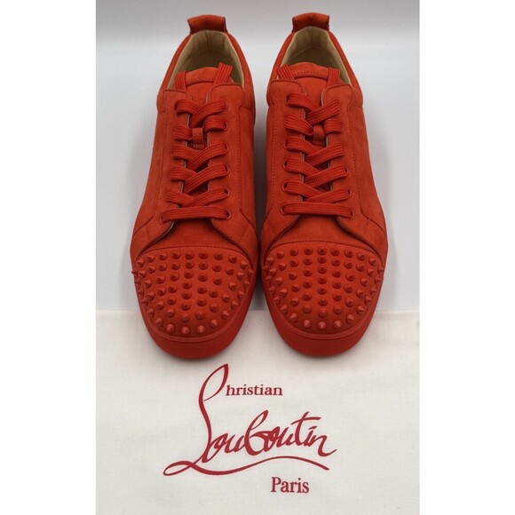 AUTHENTIC Christian Louboutin Junior Orange Suede Sneakers 44.5 EU 11.5 US